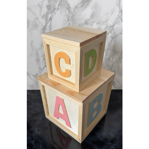 Set of 2 Pine ABCD Childs Square Boxes 1