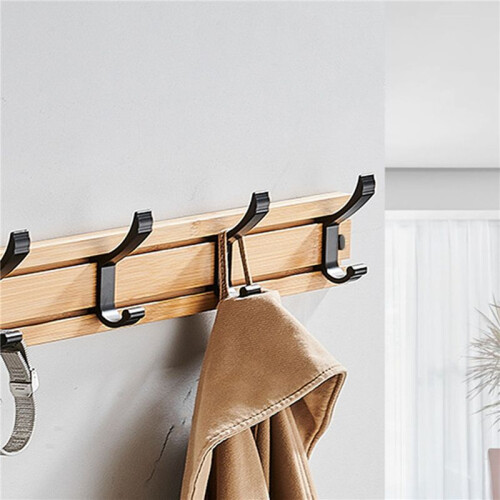 2X Coat Rack Wall Mount Coat Hooks - Wooden Black Coat Rack with 4 Hooks Wall Hooks 1