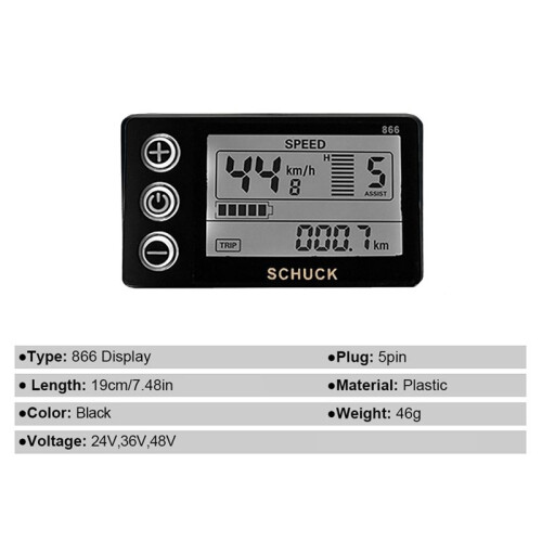 Ebike S866 LCD Display Meter Electric Bicycle 24V 36V 48V Control Panel with Waterproof Plug for BBS01 BBS02 BBSHD 2
