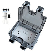 IP66 Waterproof Outdoor Wall Power Socket Box Double Switched with Protective Cover US Plug