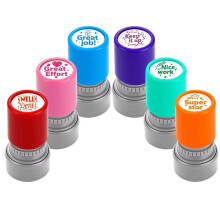 6pcs Classroom Teacher Seal Set Great Job Seal with Ink Rubber Seal for Grading Homework and Exams