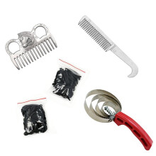Horse Mane Combing Set 4 Rings Comb Horse Brush Scraper Reversible Shedding Comb with Soft Grip for Horses Dogs Grooming