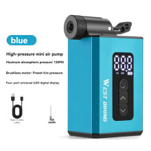 WEST BIKING Elektrische Automatische Luftpumpe Tragbarer Digitaler Inflator 120PSI 1000mAh Universell US Französisch UK Clik Ventil Blau