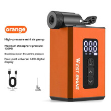 WEST BIKING Elektrische Automatische Luftpumpe Tragbarer Digitaler Inflator 120PSI 1000mAh Universell US Französisch UK Clik Ventil Orange