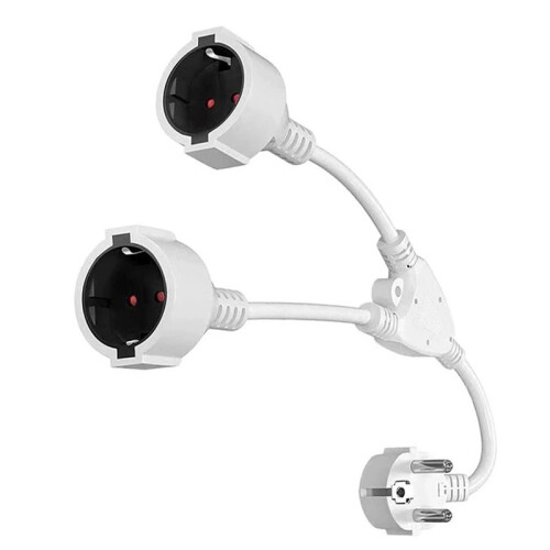 Protective Contact Extension Cord, AC Y Plastic Cable Short Cable with 2 Outlets, Socket IP20 with Dual Plugs EU Plug 2