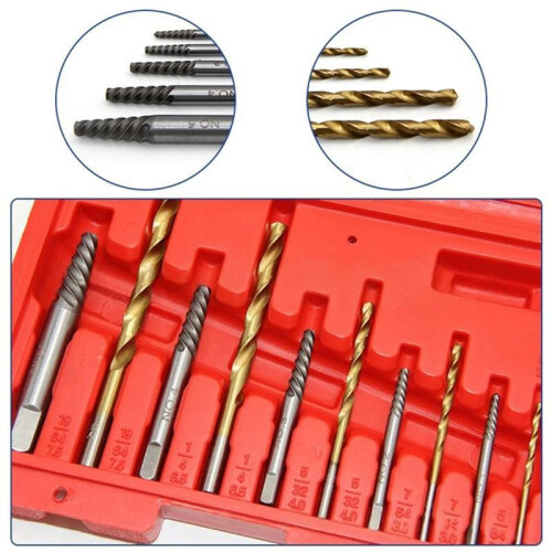 Screw Extractor Set 11-Piece, Broken Stripped Screw Remover 3mm-10mm, Coarse Thread Bolt Extractor with Drill Bits