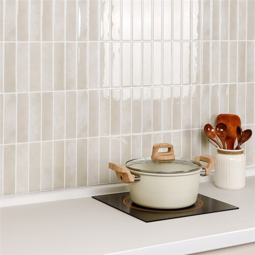 5 Sheets Removable Beige Tile Stickers - Peel & Stick Waterproof Decals for Kitchen & Bathroom 1