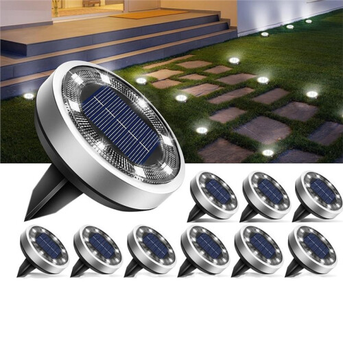 Solar Ground Lights - 10 Pack Flat Solar Disc Lights for Outdoor Pathway Garden Lighting 2