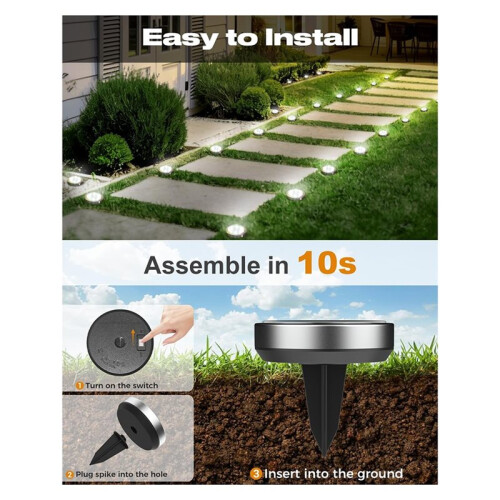Solar Ground Lights - 10 Pack Flat Solar Disc Lights for Outdoor Pathway Garden Lighting 1