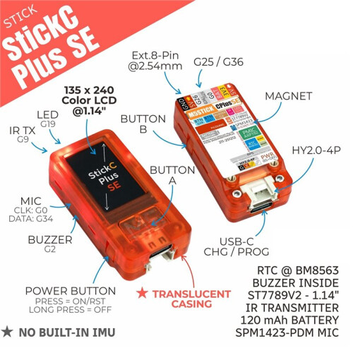 M5StickC- SE  IoT Development Board 2.4G WiFi Onboard ESP32--D4 1.14-Inch Color LCD 6-Axis IMU Sensor 2