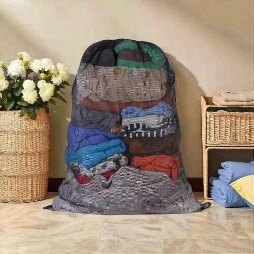 2 Pack Large Mesh Laundry Bag, 2736inch Black Laundry Hamper Liner, Heavy Duty 2
