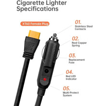 (10FT) 12V/24V Car Charging Cable to XT60 Connector for SOLIX C300/C1000/F2000, Delta 2