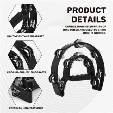 2Pack 10 Inch Double Row Tambourine for Adult,Half Moon Musical Tambourine 20 Metal Jingles Hand Held Percussion Drum