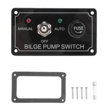 12V Fused Marine Bilge Pump Panel with LED Indicator Light Manual/Off/Auto 3-Way Toggle