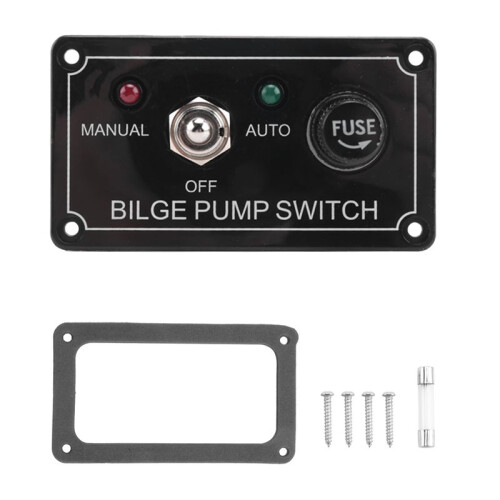 12V Fused Marine Bilge Pump  Panel with LED Indicator Light Manual/Off/Auto 3-Way Toggle