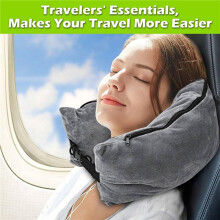 2X Travel Neck Pillow Stuffable with Clothes,Stuffable Neck Pillow for Traveling,Fillable Neck Pillow Extra Storage Grey