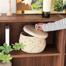 2X Small Rope Basket with Lid,Small Round Woven Storage Basket with Lid for Organizing, Small Decorative Toy Basket