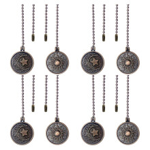 8Pcs Ceiling Fan Pull Chain Set Sun & Moon Pattern Pull Chains Extension Copper Beaded Fan Pull Chain with Ornament
