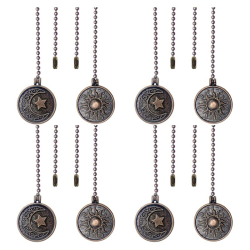 8Pcs Ceiling Fan Pull Chain Set Sun & Moon Pattern Pull Chains Extension Copper Beaded  Fan Pull Chain with Ornament