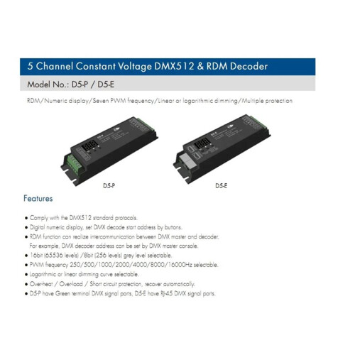 DC12-48V 5-Channel X 4A 5-Channel Constant Voltage DMX512 & RDM Decoder D5-E