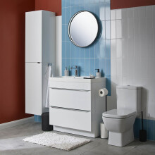 Countertop Wash Basin Sink Single Bowl Resin White Rectangular (W)80cm