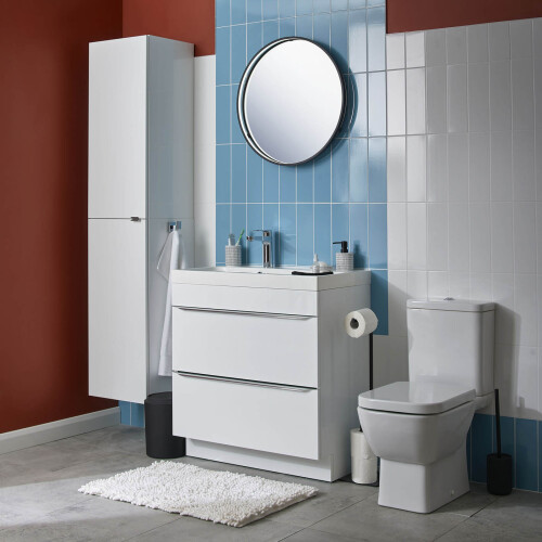Countertop Wash Basin Sink Single Bowl Resin White Rectangular (W)80cm