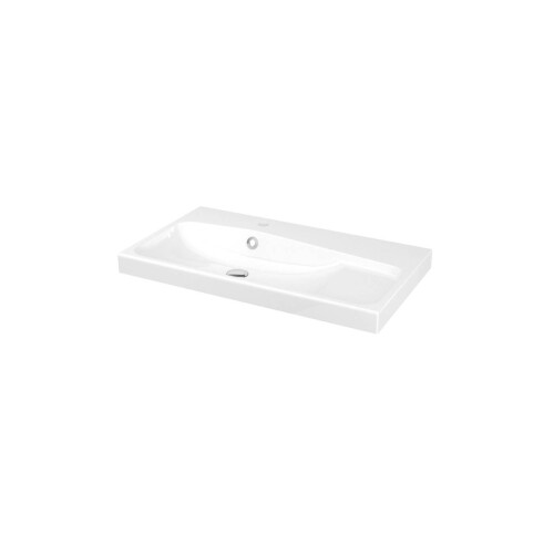 Countertop Wash Basin Sink Single Bowl Resin White Rectangular (W)80cm 1
