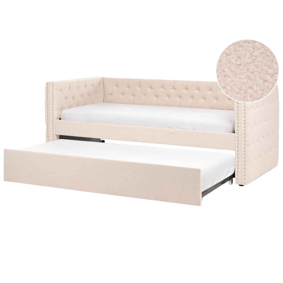 Photos - Bed Frame Beliani Trundle Bed Boucle GASSIN 90 x 200 cm  Light Beige (EU Single)