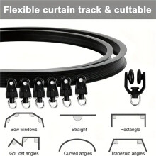 2X Flexible, Biegbare Vorhangschiene, Decken- und Wandmontage, Schwarze, Gebogene Hochleistungs-Schiebevorhangschiene für Wohnmobile, 5 Meter