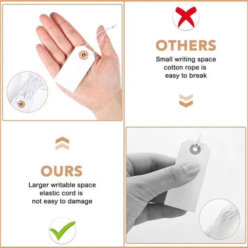 400 Pack Blank Tags with Elastic String Marking Hang Tags Attached Reinforced Hole Writable Blank Tags 2.75x1.37Inch 2