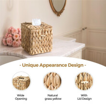 Rotan Tissueboxhoes met Deksel, Vierkante Tissueboxhouder, Boho Decoratieve Geweven Waterhyacint Kubus Tissuehouders