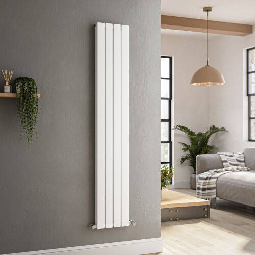 Riace White Vertical Flat Designer Radiator 1600x272mm Double Panel VD4-1600-WCF