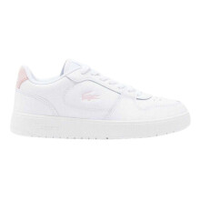 (5 UK, White/Pink) Lacoste Womens/Ladies The Court Ace Leather Flat Trainers