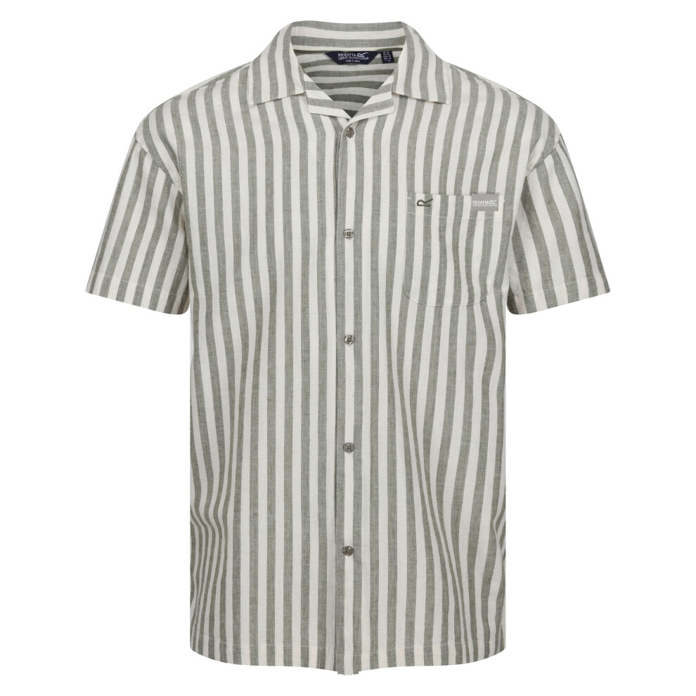 Regatta (S, Fauna/Antique White) Mens Shorebay Ii Stripe Short-Sleeved Shirt