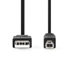 Cable USB | USB 2.0 | USB-A macho | USB-B macho | 10W | 480Mbps | Niquelado | 0,50m | Redondo | PVC | Negro | Etiqueta