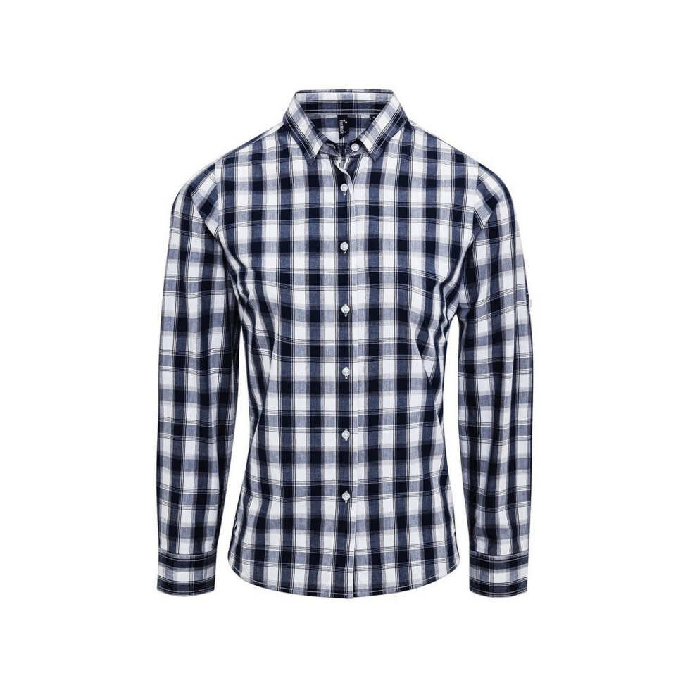 Premier Women's White / Mulligan Checked Long-Sleeved Shirt - /Navy - Xxl - /Navy - 100% Cotton Poplin - Image 3