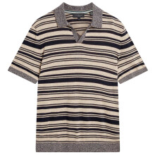 (XL, Beige/Navy/Grey) Ted Baker Mens Striped Linen Blend Short-Sleeved Polo Shirt