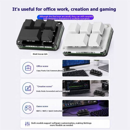 Mechanical 5 Keys RGB Shortcut Keyboard Multi-Functional Customizable Keypad for Drawing and Gaming Peripherals Black