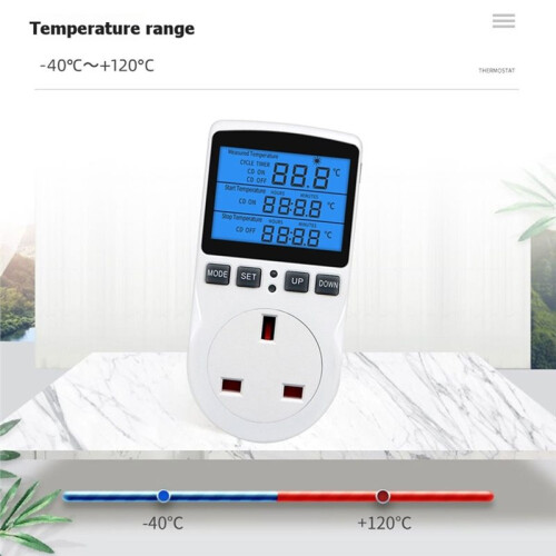 Timer Socket Thermostat Multi-Function Temperature Controller Outlet with Timer  Sensor Probe Heating Cooling UK