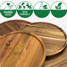 2X Plateau Rond en Bois, Plateau de Service en Bois, Plateau de Service, Planche de Charcuterie pour Apéritif, Organisateur de Plateau pour