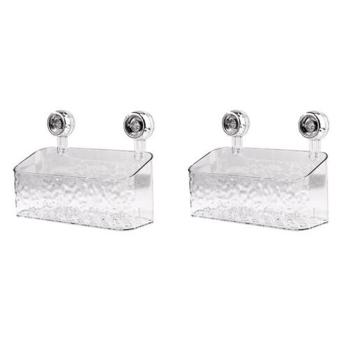 2PCS Rotating Suction Cup Storage Rack Bathroom Non Perforated Wall Mounted Organizing and Storage Box Transparent,L 1