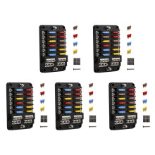5X 12V 12 Way Marine Fuse Block Fuse Panel with Ground & 12 Volt Fuse Box for Car Automotive Boat RV RZR