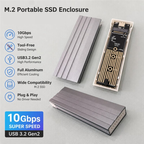 M2 SSD Case  to USB3.1 SSD Enclosure Adapter USB 3.2 Gen2 USB C External Enclosure for PC 2