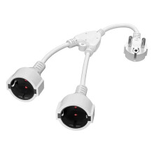 Protective Contact Extension Cord, AC Y Plastic Cable Short Cable with 2 Outlets, Socket IP20 with Dual Plugs EU Plug