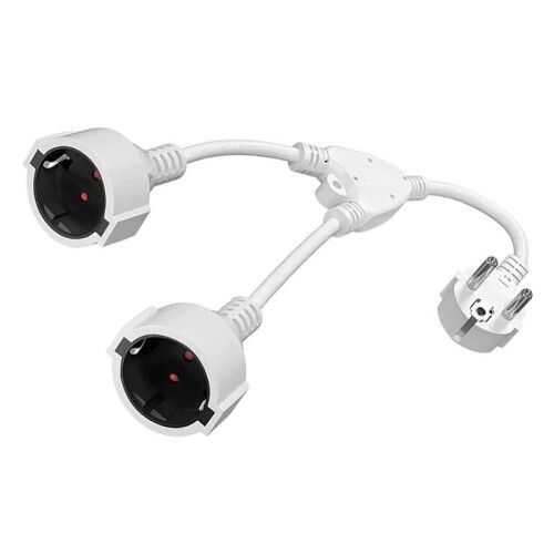 Protective Contact Extension Cord, AC Y Plastic Cable Short Cable with 2 Outlets, Socket IP20 with Dual Plugs EU Plug 1