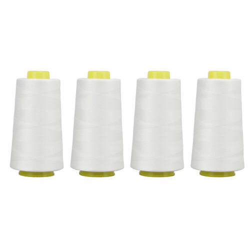 4Pcs Serger Thread White Premium Polyester Sturdy Durable Wear Resistant Widely Used White Thread-YXY
