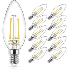 Ampoule LED classique E12 pour candélabre, équivalent 40 W, blanc chaud 2700 K, filament en verre transparent, non dimmable,