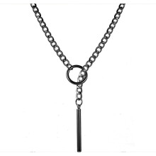 Slip Chain Halskette für Damen/Herren – Gothic-Choker aus Edelstahl im kubanischen Gliederstil mit Stabanhänger, verstellbar