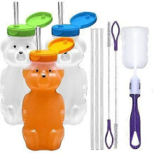 Pailles longues Honey Bear pour gobelets, lot de 3, souples et adaptées aux besoins spécifiques, anti-fuites et anti-déversem