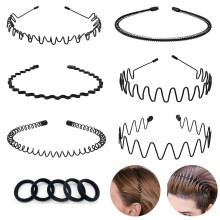 6er-Pack Metall-Haarbänder für Damen und Herren, Unisex, rutschfest, elastisch, schwarz, gewellt, ideal für Frühling und Spor